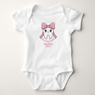 Baby First Tooth Pink Bow Milestone Kawaii Tooth Bodysuit