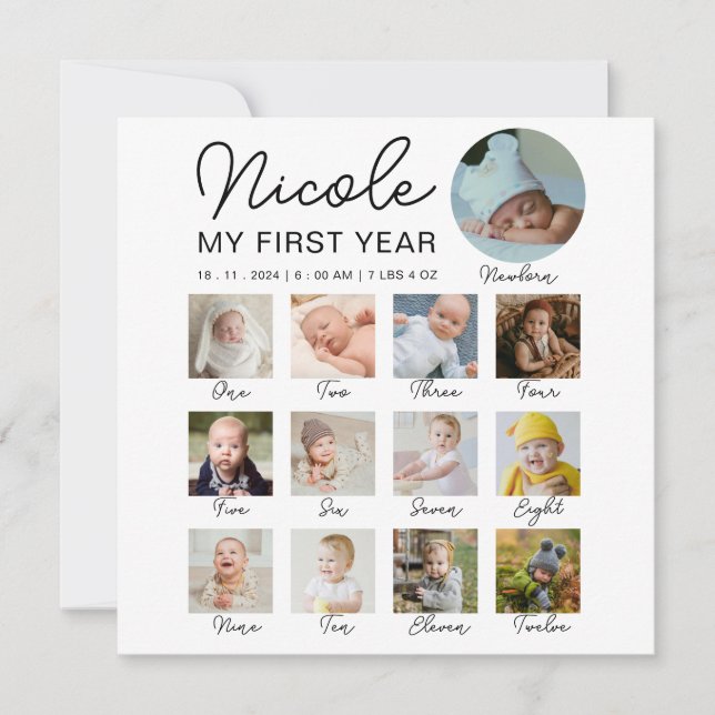 Baby First Year 12 Months Photo Collage Modern (Front)