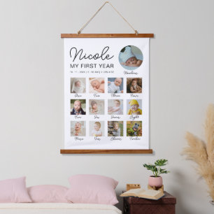 Baby First Year 12 Months Photo Collage Modern Hanging Tapestry