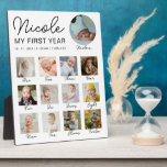 Baby First Year 12 Months Photo Collage Modern Plaque<br><div class="desc">Arrange twelve of your favourite photos from each month of your baby's first year in a grid layout that tells the story of their growth. Perfect for birthday parties,  baby showers,  or as a thoughtful gift for new parents.</div>