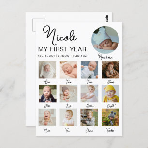 Baby First Year 12 Months Photo Collage Modern Postcard