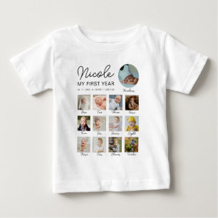 Baby First Year 12 Months Photo Collage Modern T-Shirt