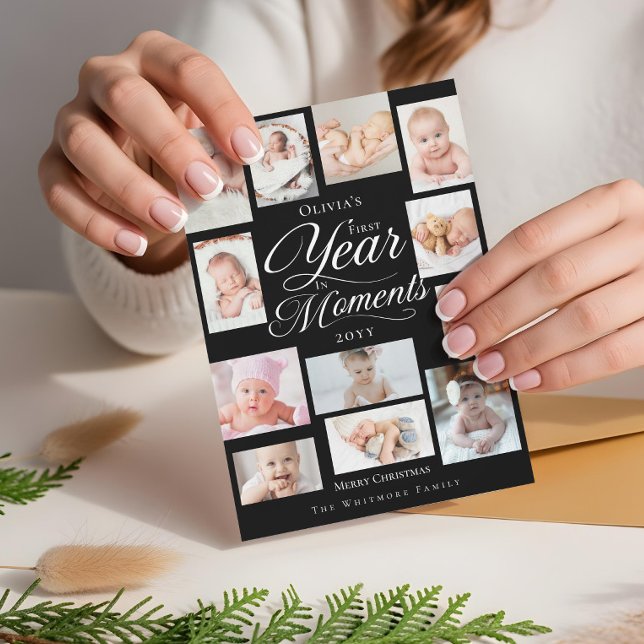 Baby First Year in Moments Minimal Photo Collage Holiday Card (Baby First Year in Moments Minimal Photo Collage Holiday Card)