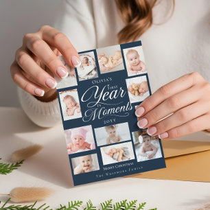 Baby First Year in Moments Minimal Photo Collage Holiday Card