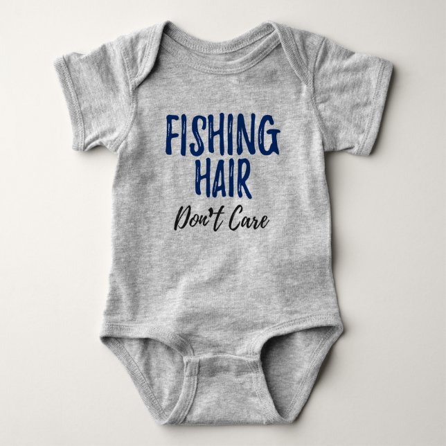 Baby Fishing Hair Don't Care Jersey Bodysuit Shirt (Front)