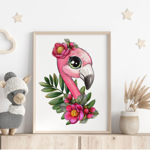 Baby Flamingo Rose Animal Poster   Wall Print