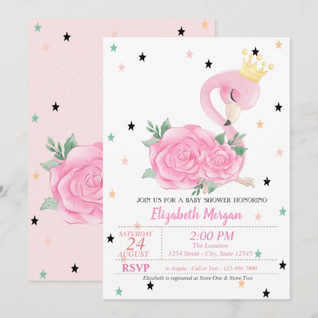 Baby Flamingo, Stars, Princess  Baby Shower Invitation (Front/Back)