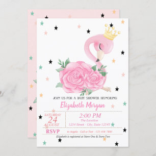 Baby Flamingo, Stars, Princess  Baby Shower Invitation