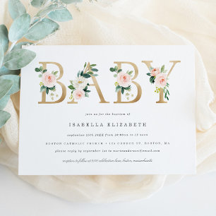 Baby Floral Baptism Invitation