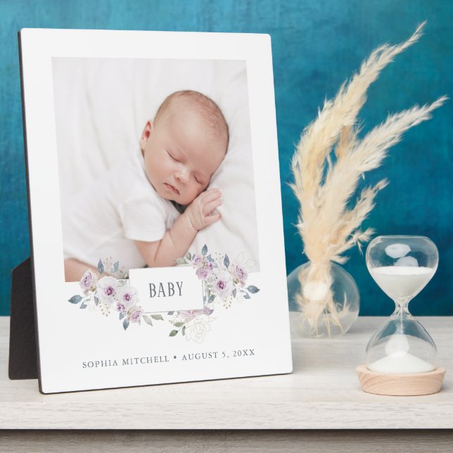 Baby | Floral Embellished Newborn Photo Plaque (Side)