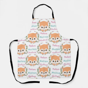 Baby Floral Fox Custom Name Ombre Pattern Apron