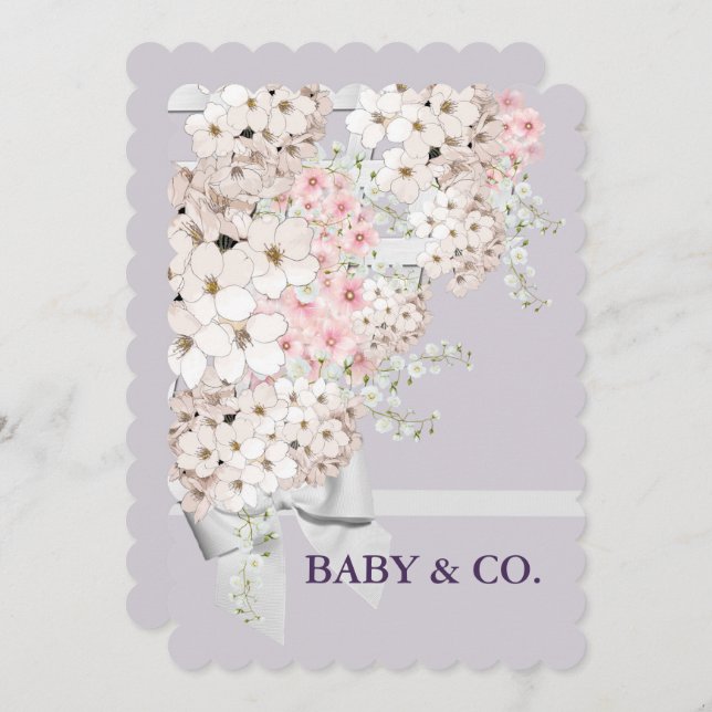 BABY Flowers & Lattice Celebration Lavender Party Invitation (Front/Back)