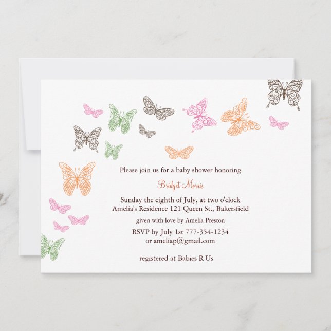 Baby Flutters Shower Invitation orange (Front)