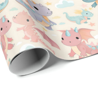 Baby flying dragons wrapping paper