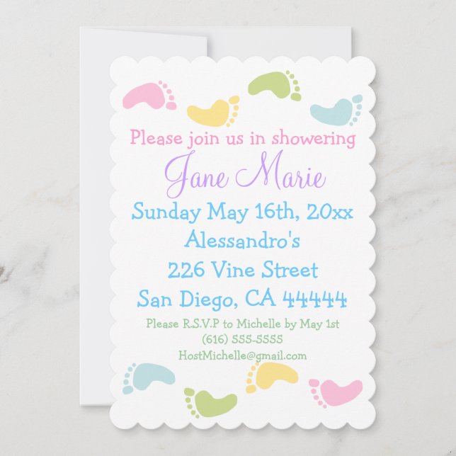 Baby Foot Prints Baby Shower Invitations (Front)