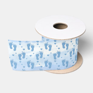 Baby Footprints and Hearts on Watercolor Design Satin Ribbon