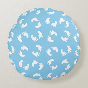 Baby Footprints, Babies Foot, Footsteps, Blue, Boy Round Cushion