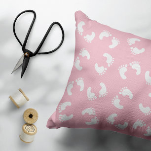 Baby Footprints, Babies Foot, Footsteps, Pink Girl Decorative Cushion