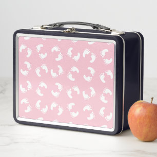 Baby Footprints, Babies Foot, Footsteps, Pink Girl Metal Lunch Box
