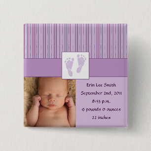 Baby Footprints Birth - Purple 15 Cm Square Badge