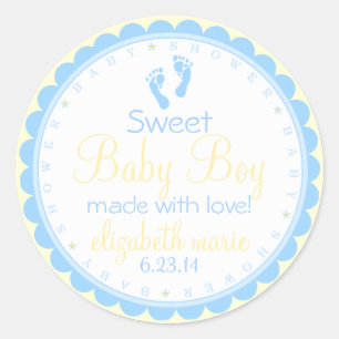 Baby Footprints-Blue and Yellow-Baby Shower Classic Round Sticker
