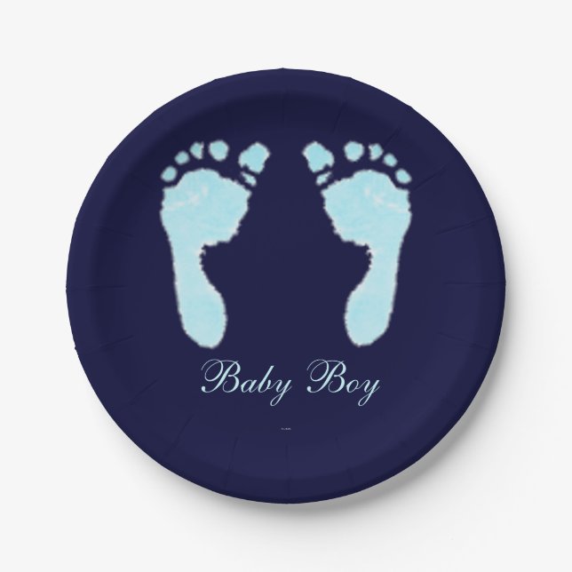 Baby Footprints (Boy) Paper Plate (Front)