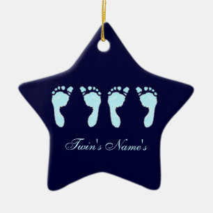 Baby Footprints (Boy Twins) (Doorhanger) Ceramic Ornament