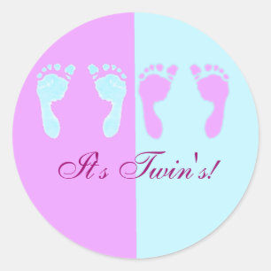 Baby Footprints (Girl/Boy Twins) Classic Round Sticker
