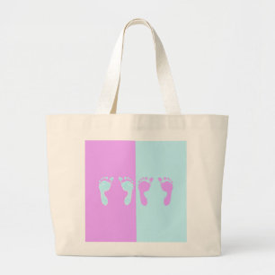Baby Footprints (Girl/Boy Twins) Large Tote Bag