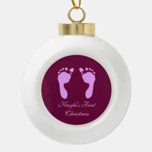 Baby Footprints (Girl) Ceramic Ball Christmas Ornament