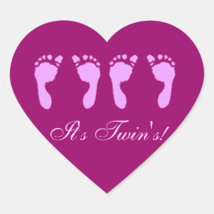 Baby Footprints (Girl Twins) Heart Sticker