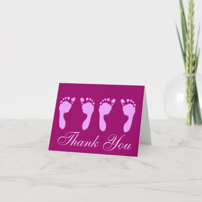 Baby Footprints (Girl Twins) Thank You Card (Front)