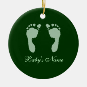 Baby Footprints (Green) (Doorhanger) Ceramic Tree Decoration