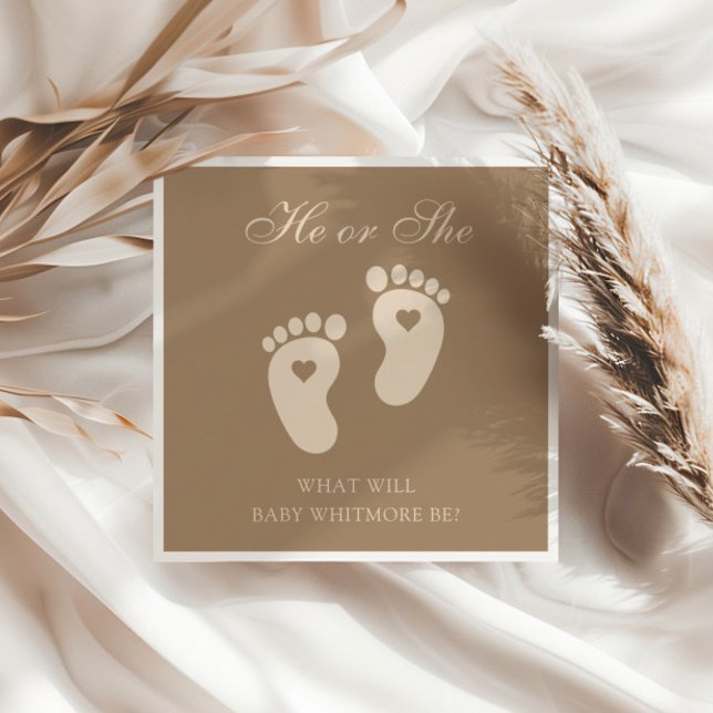 Baby Footprints He or She Brown Gender Reveal Napkin (Creator Uploaded)