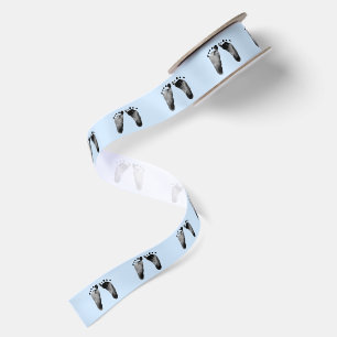 Baby Footprints on Pastel Blue Satin Ribbon