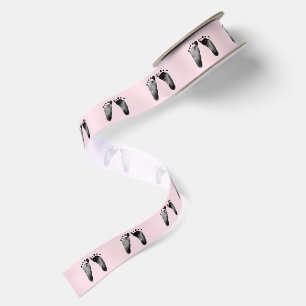 Baby Footprints on Pink Blush Satin Ribbon