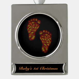 Baby Footprints Silver Plated Banner Ornament