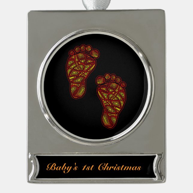Baby Footprints Silver Plated Banner Ornament (Front)