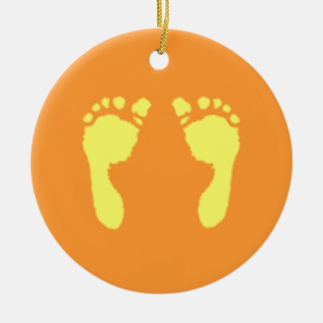 Baby Footprints (Yellow) Ceramic Ornament (Front)