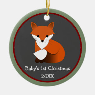 Baby Fox 1st Christmas Photo Frame Ceramic Ornament