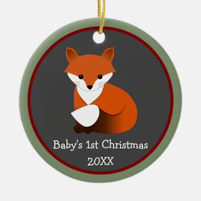 Baby Fox 1st Christmas Photo Frame Ceramic Ornament (Front)