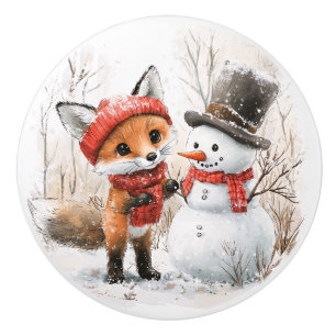 Baby Fox and Snowman Ceramic Knob