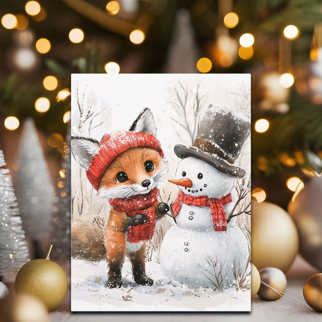 Baby Fox and Snowman Holiday Postcard (Creator Uploaded)