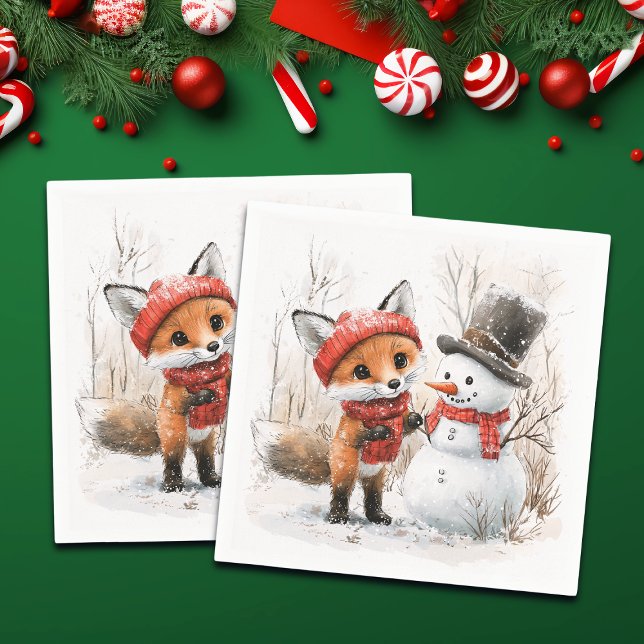 Baby Fox and Snowman Napkin (Creator Uploaded)
