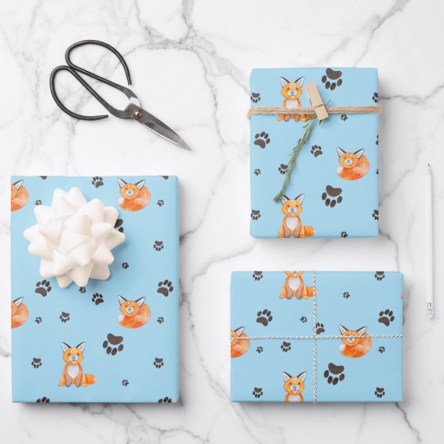 Baby Fox  Animal Sleeping Paw Prints Tracks Wrapping Paper Sheet (Front)