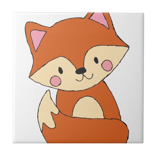 Baby Fox Drawing Cute Fox Art Baby Fox Design Ceramic Tile (Front)