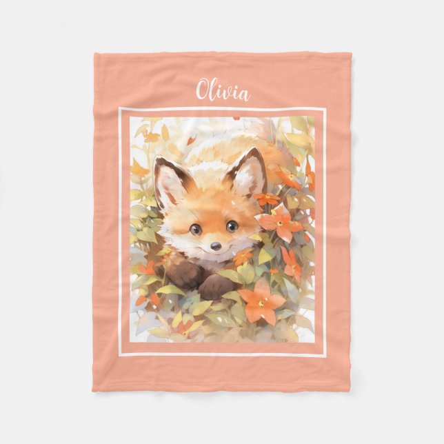 Baby Fox Fleece Blanket With Name (Front)