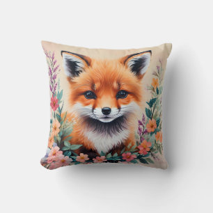 Baby Fox Floral Art Cushion