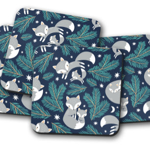 Baby Fox Grey Christmas   Christmas Coaster Set
