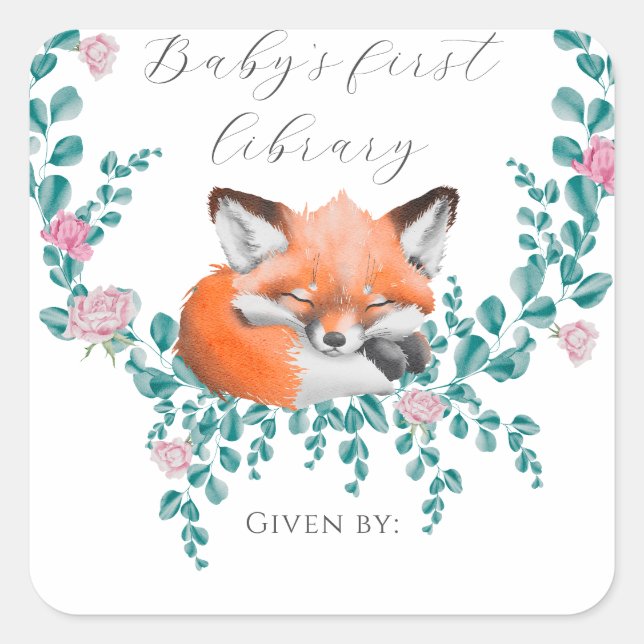 Baby fox in bloom - Baby's first library Square Sticker (Front)